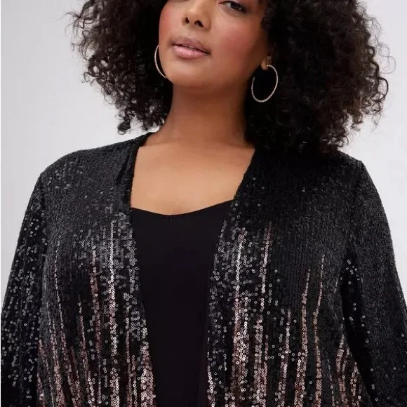 Torrid Hi-Lo Ombre Kimono - Sequin Black & Gold Size 0 (Large/12) - Picture 2 of 8